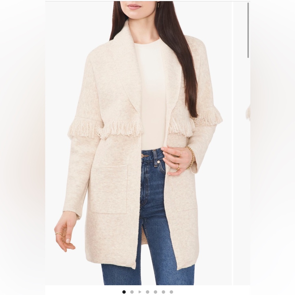 1. STATE FRINGED OPEN FRONT SWEATER COAT